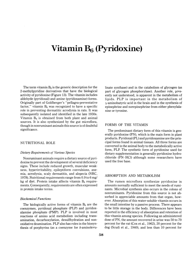 9 Vitamin B6 Pyridoxine Vitamin Tolerance Of Animals