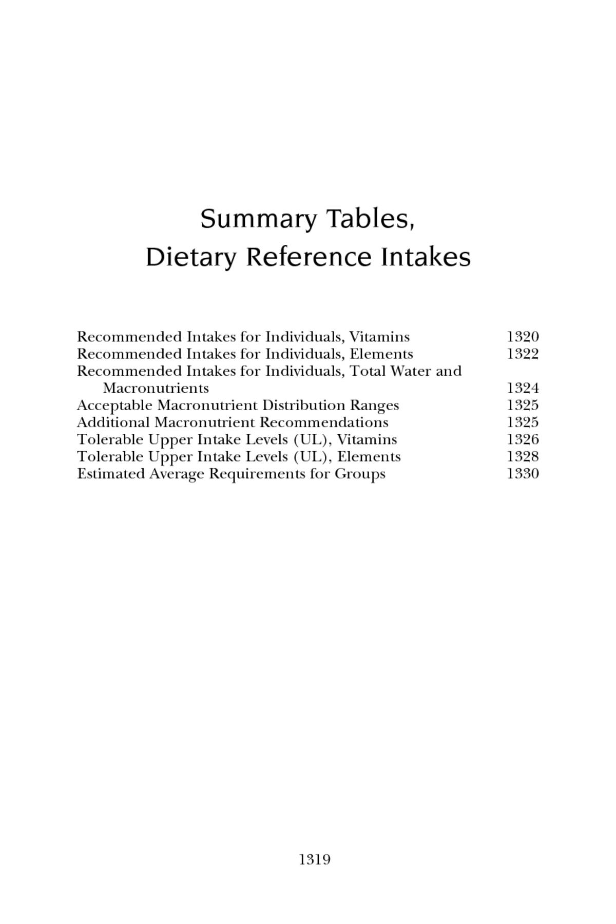 Dietary Reference Intakes Chart