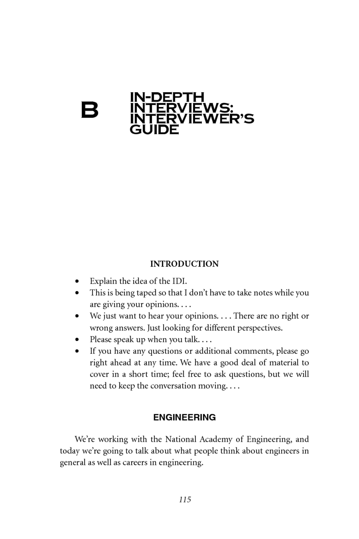 Appendix B In Depth Interviews Interviewer S Guide Changing The Conversation Messages For Improving Public Understanding Of Engineering The National Academies Press