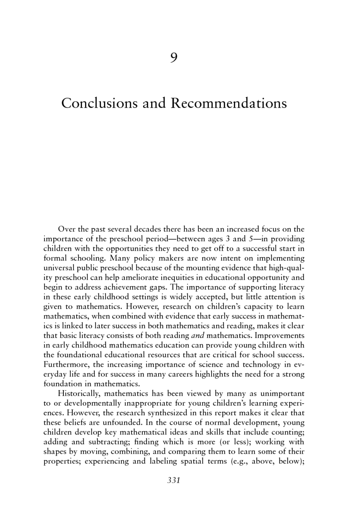 23 Conclusions and Recommendations  Mathematics Learning in Early