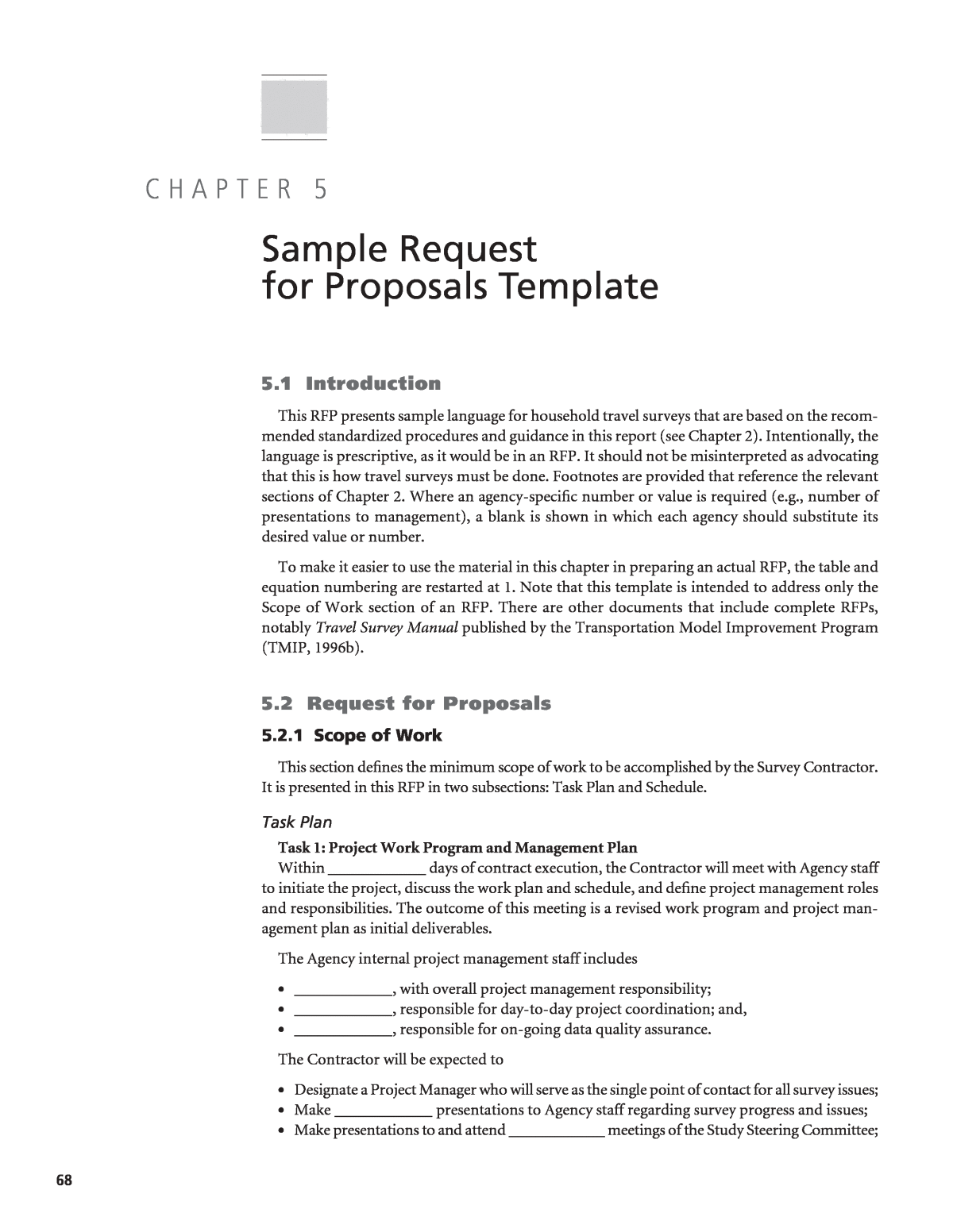 Chapter 5 Sample Request For Proposals Template Standardized Procedures For Personal Travel Surveys The National Academies Press