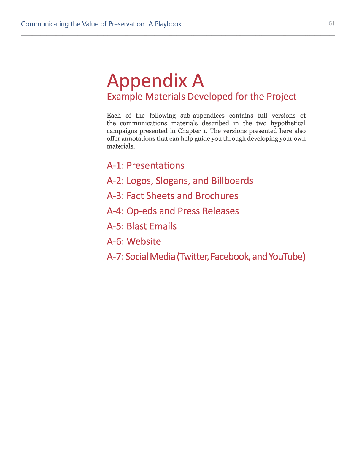 Appendix A. Example Materials Developed for the Project | Communicating the Value of ...