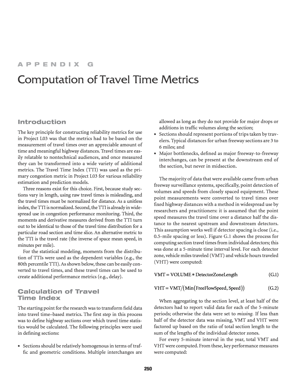 Appendix G Computation Of Travel Time Metrics Analytical