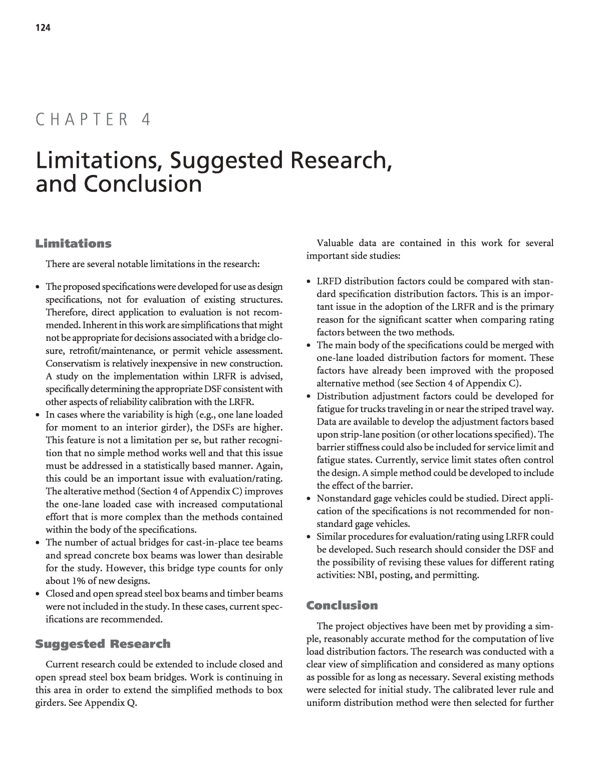 Chapter 4 Limitations Suggested Research And Conclusion Simplified Live Load Distribution Factor Equations The National Academies Press