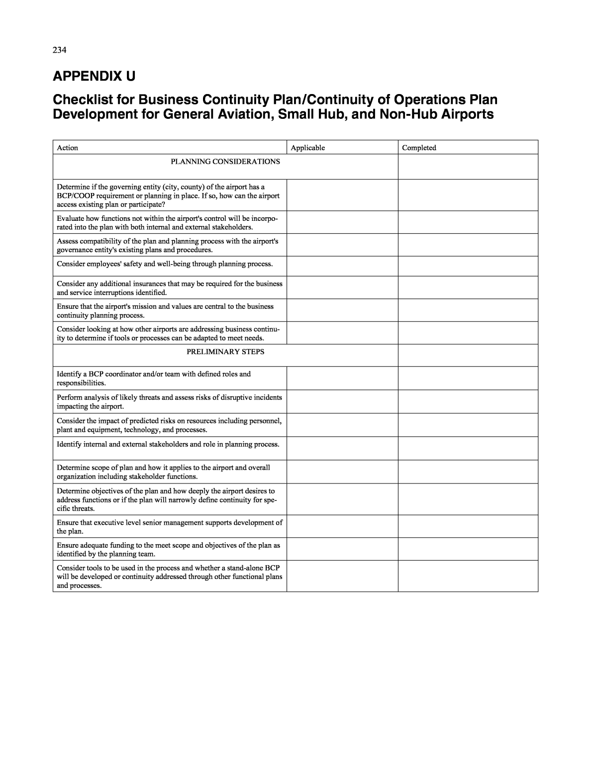 APPENDIX U Checklist for Business Continuity Plan/Continuity of In Business Continuity Checklist Template