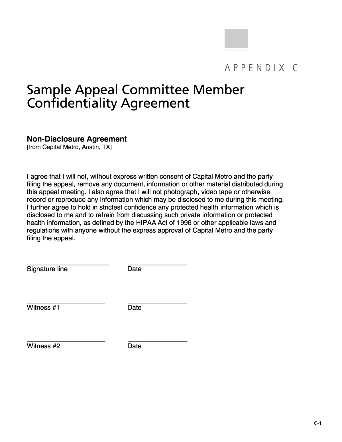 Appendix C - Sample Appeal Committee Member ...