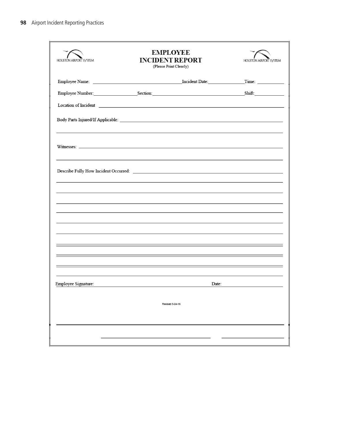 Appendix H - Sample Employee Incident Report Form  Airport With Regard To Incident Report Log Template