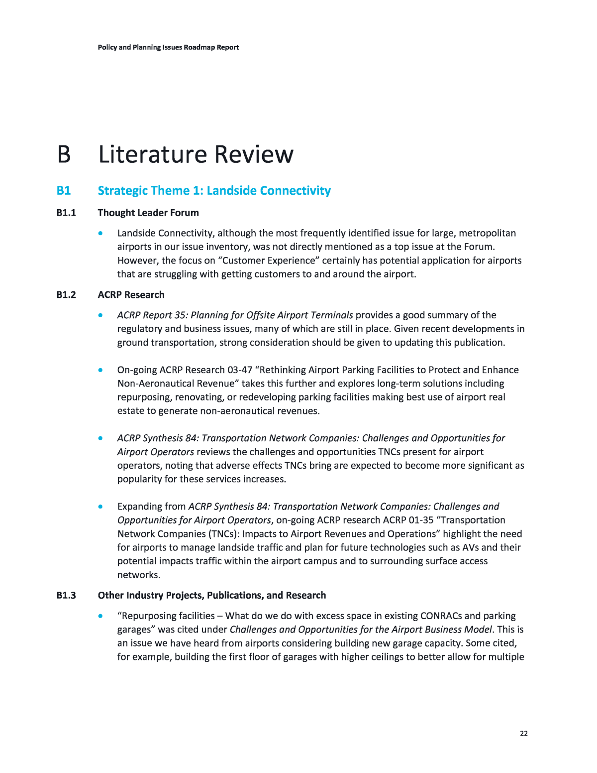 Appendix B. Literature Review  Policy and Planning Issues Roadmap